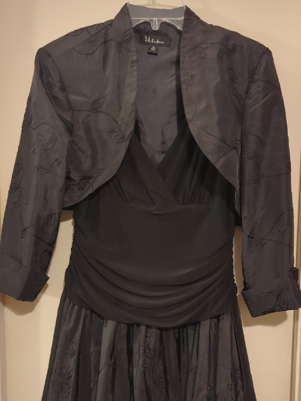 S.L. Fashions Black Long Sleeve Dress with Coordinating Bolero - Picture 5 of 10